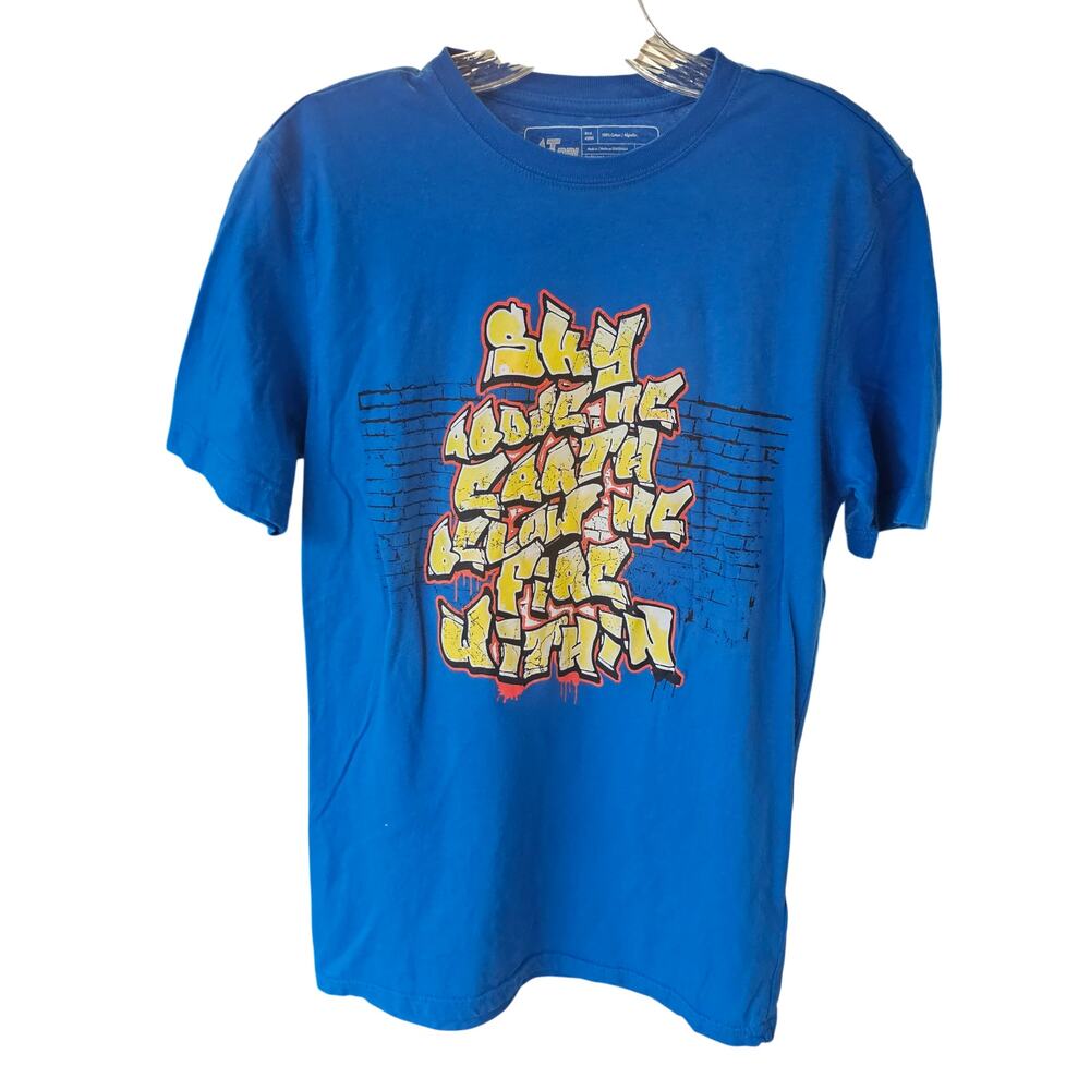 ❤️2/$12 Athletech Mens T-Shirt Blue "Sky Above Me Earth Below Me Fire Within" S